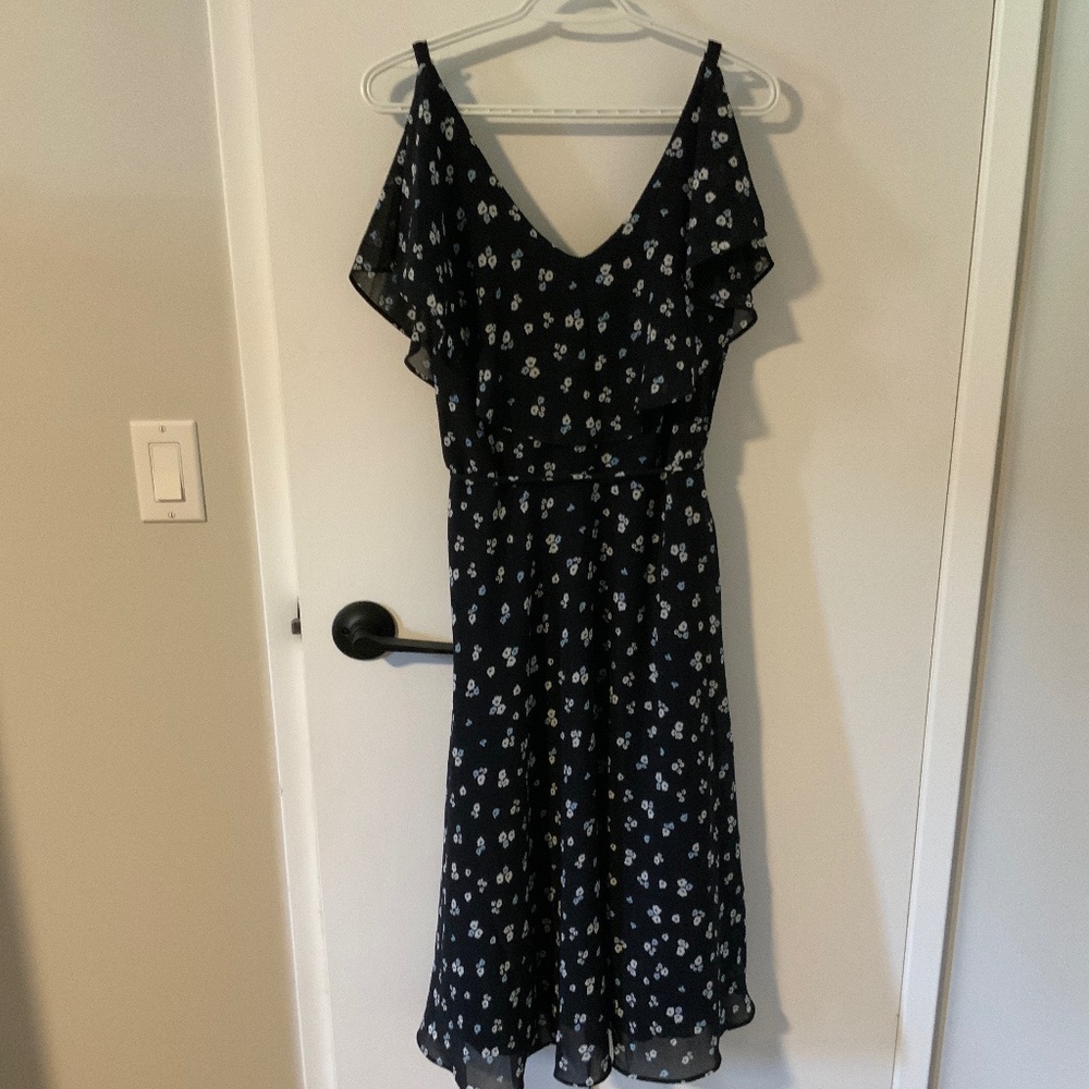 Navy Gabby Skye Midi Dress with Flounce top Size 12